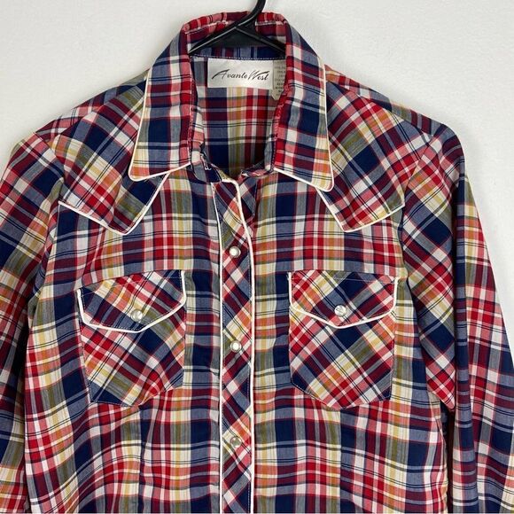 Vintage Avante West Snap Button Western Shirt Plaid Cowgirl 13/14 Medium - Picture 10 of 11